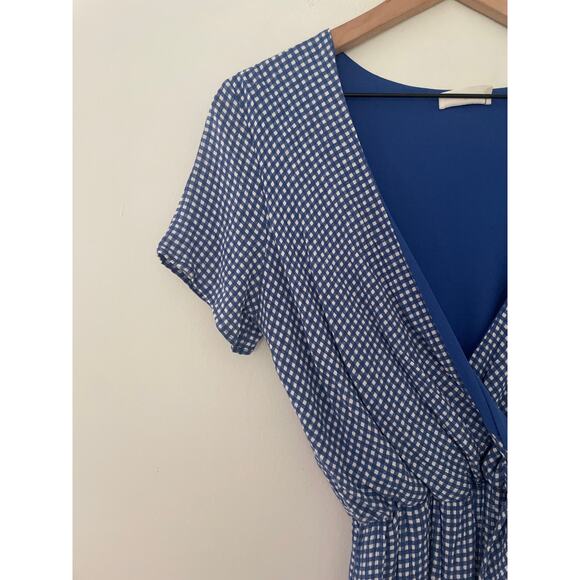B1G2 FREE 🍁 Everly Blue Gingham Wrap Romper Small Cottagecore Picnic Prairie - Picture 3 of 9